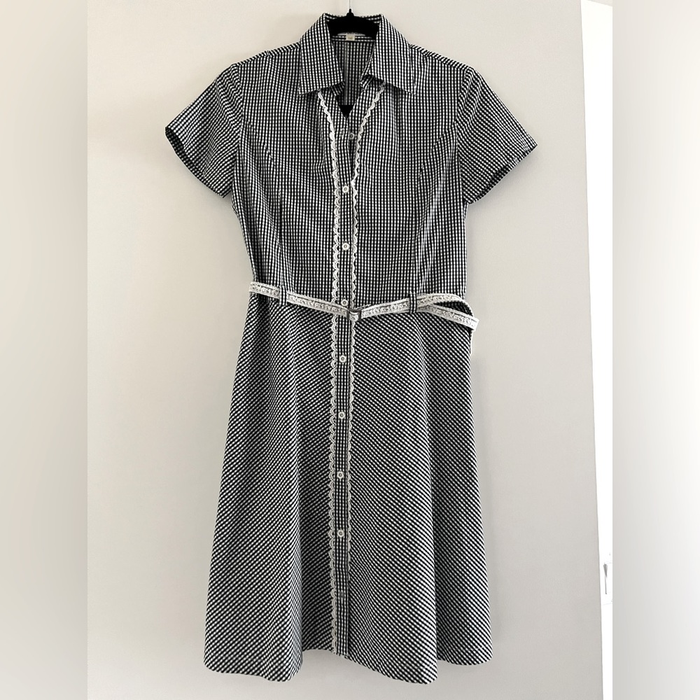 Vintage 🌼 Elle Petite Gingham Lace Trim Dress with Belt